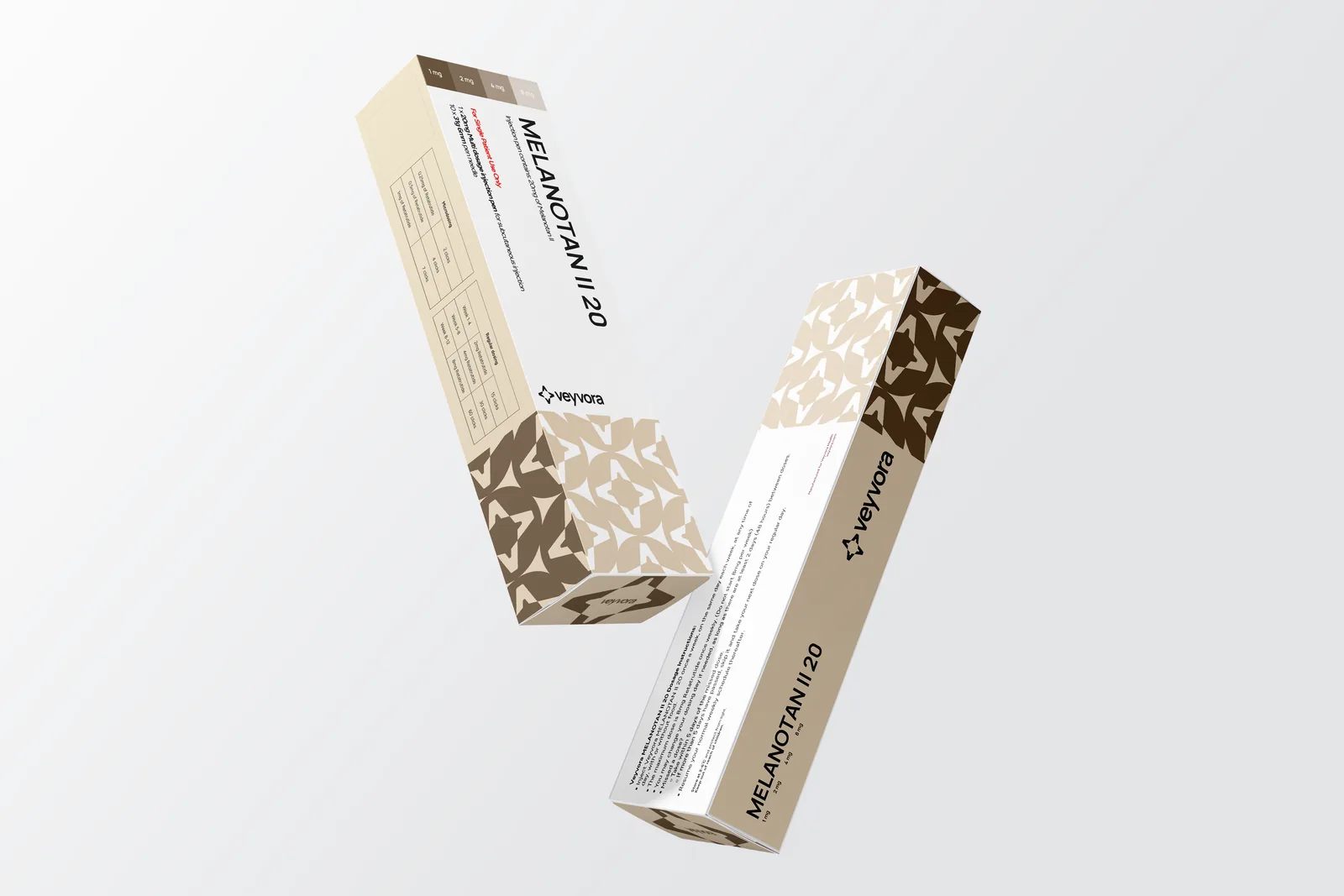 Melanotan II 20 box showing the dosing panels, Veyvora