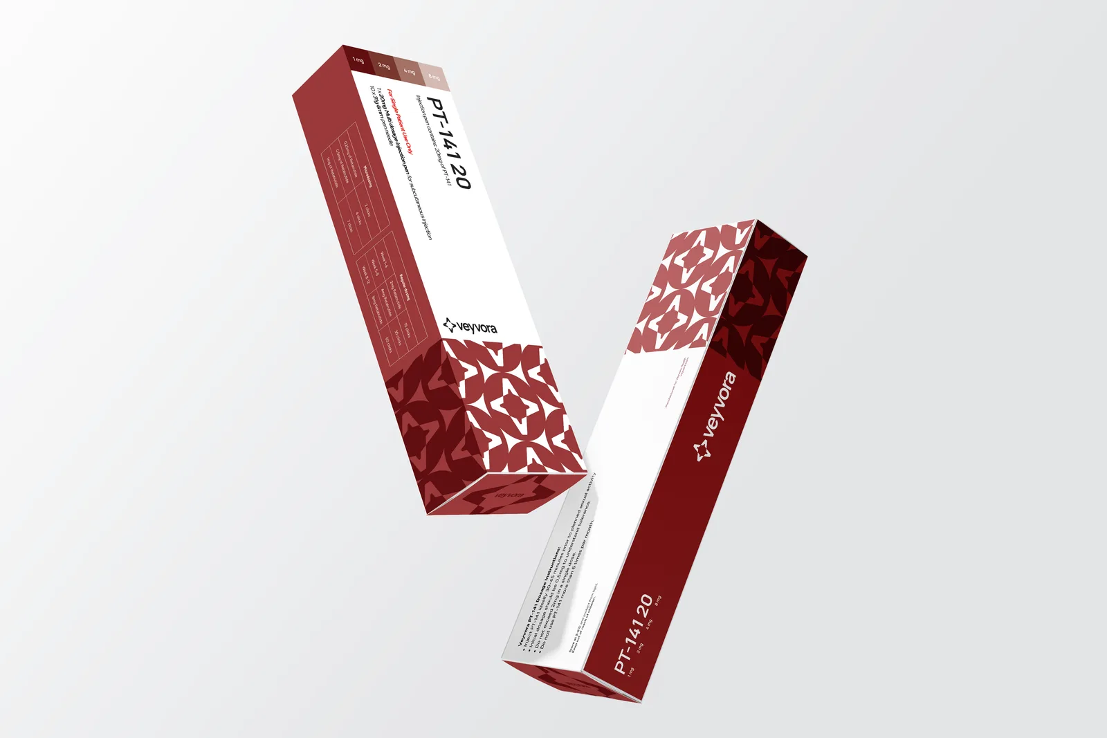 PT-141 20 mg research peptide pen, dosing panel detail, Veyvora