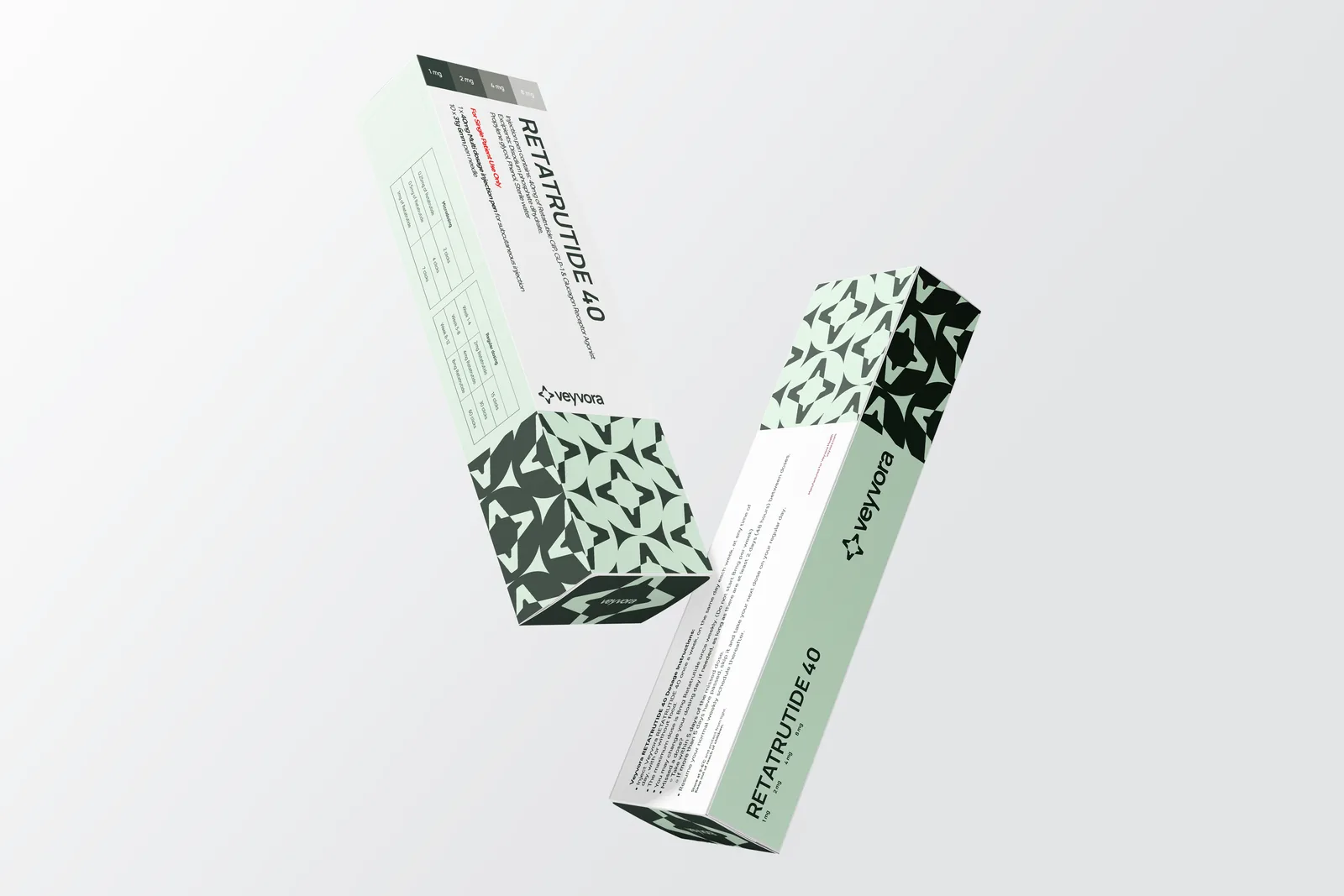 Retatrutide 40 box showing the dosing panels, Veyvora