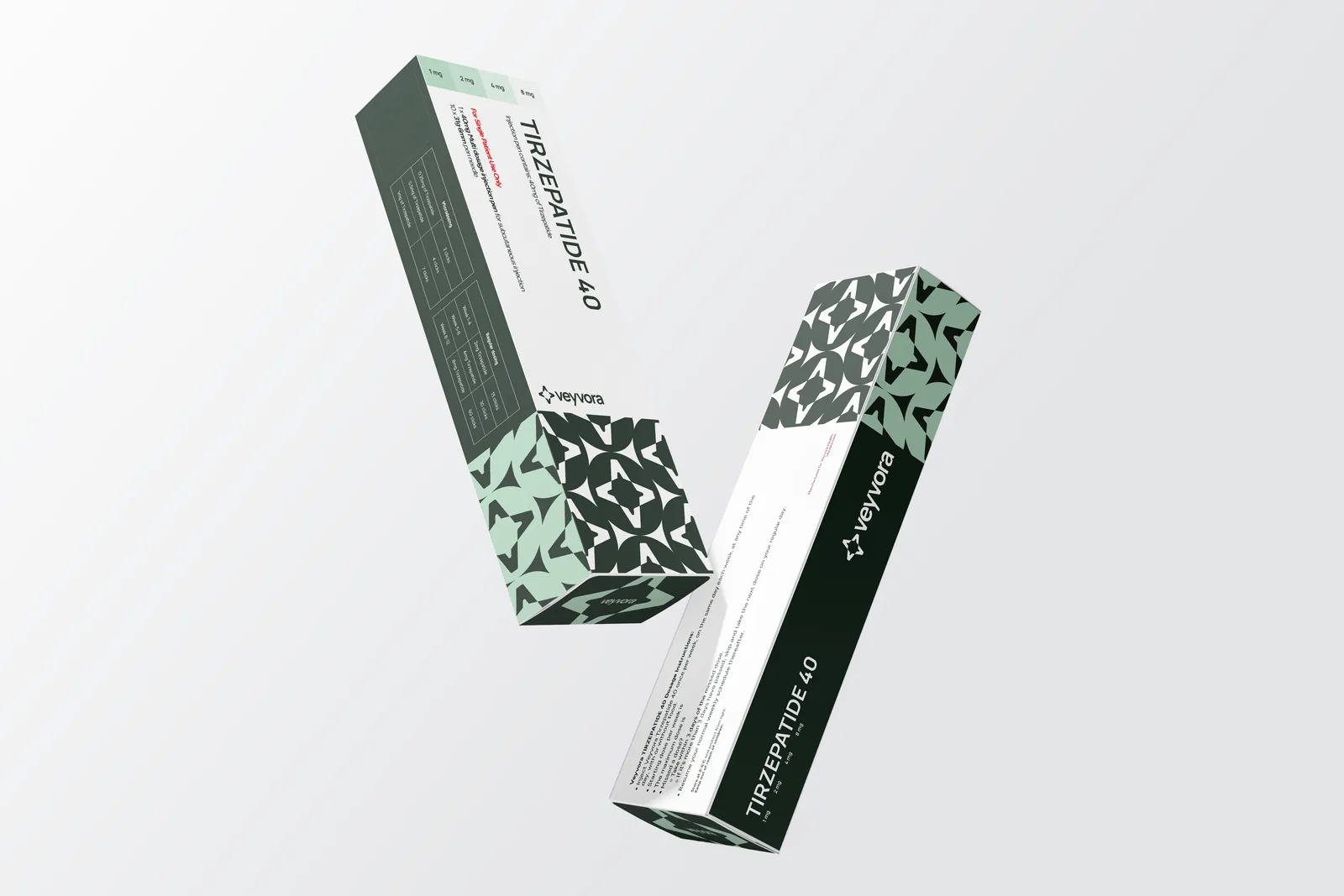 Tirzepatide 40 box showing the dosing panels, Veyvora